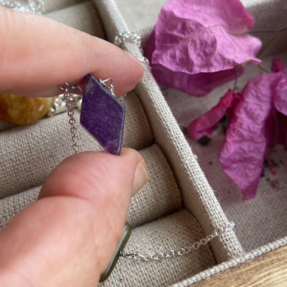 Pendant sterling silver gemstone drops delicate chunky necklace - Picture 5 of 8